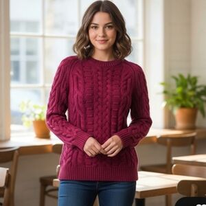 BNWT Sundance Women's Chunky Cable Knit Sweater in Magenta Onbre XS. #48